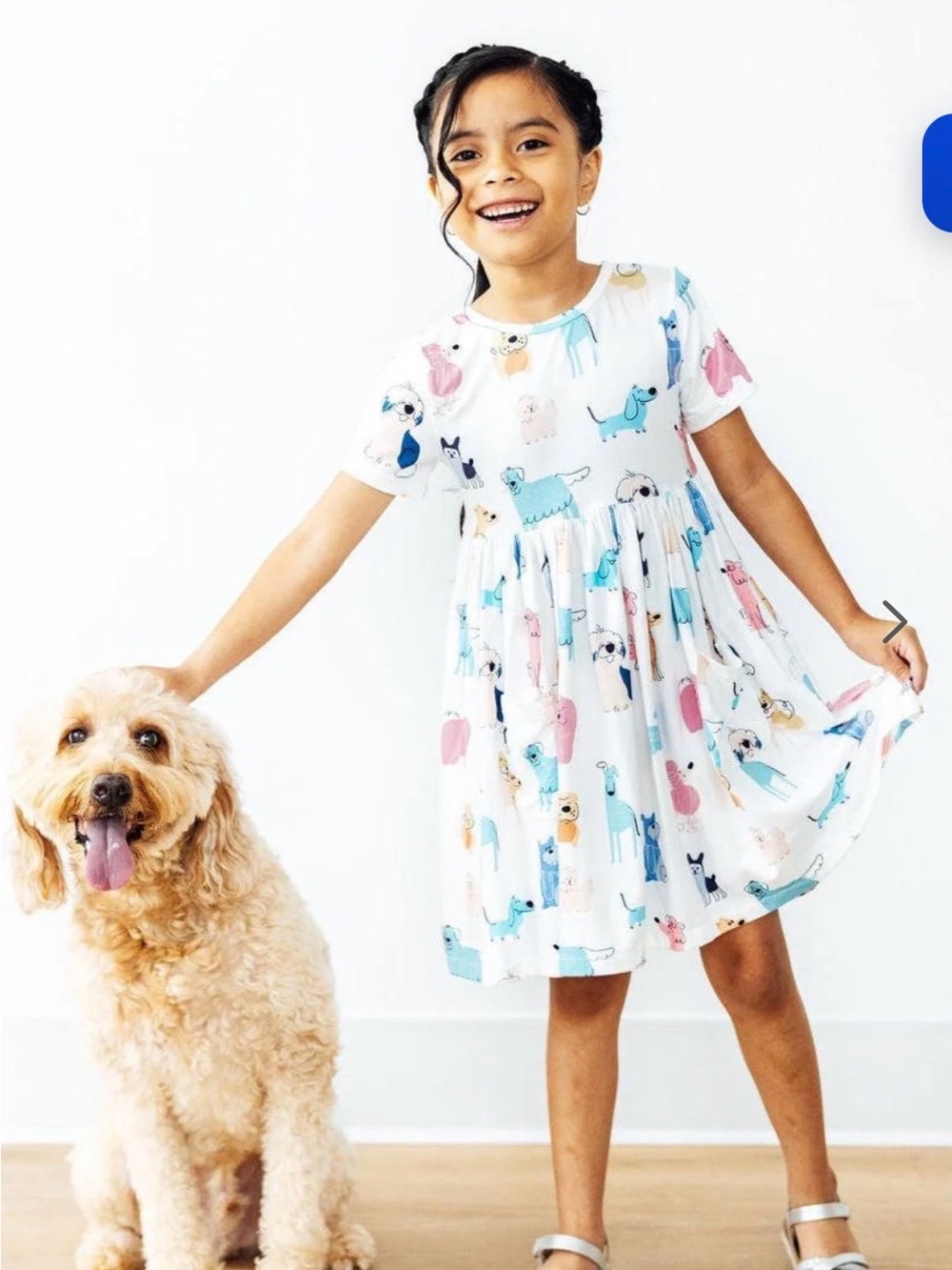 Girls' White Dog-Print Short Sleeve dress - Cute Multicolor Pups